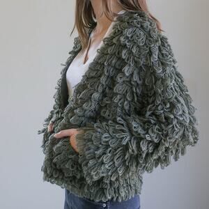 THE GREAT S Short Monster Sweater Jacket in Olive Green